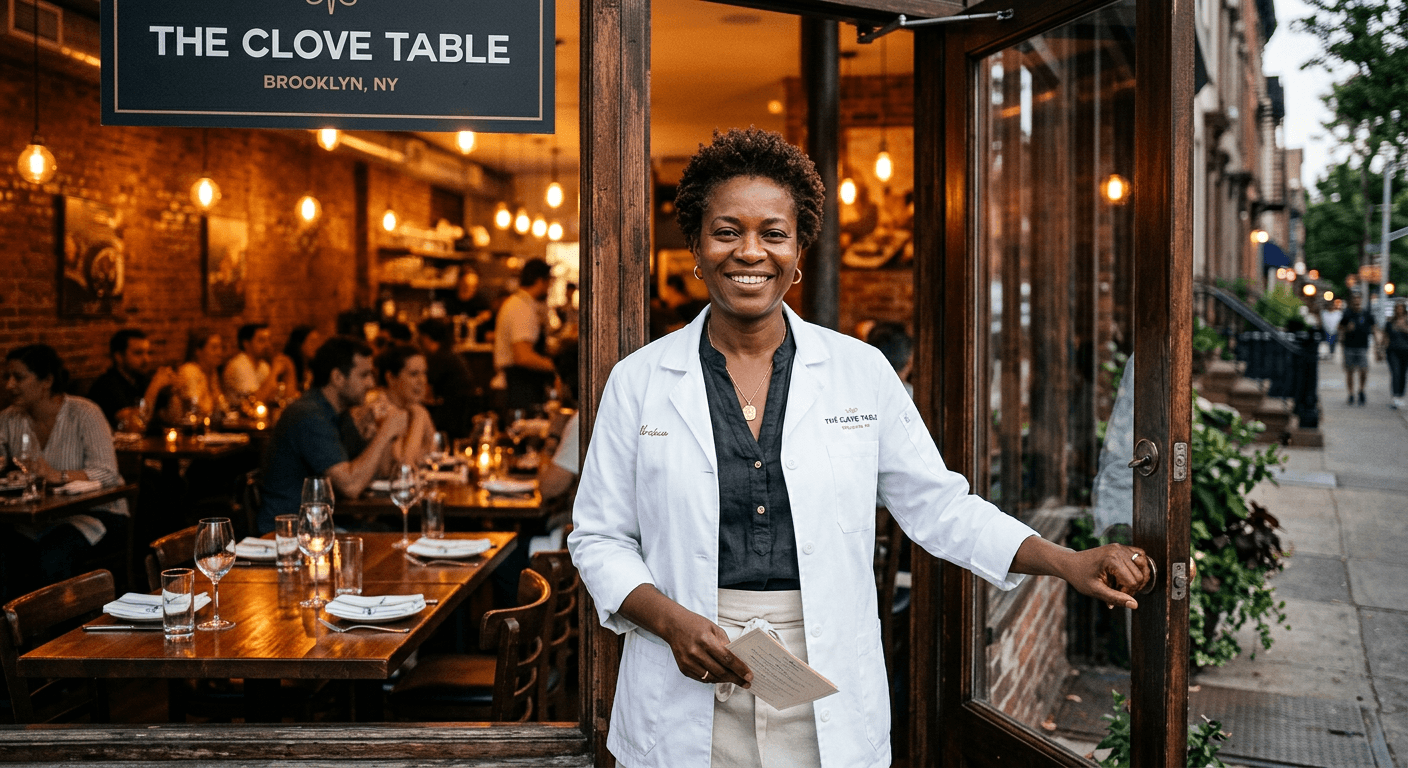 Restaurant owner at her new restaurant