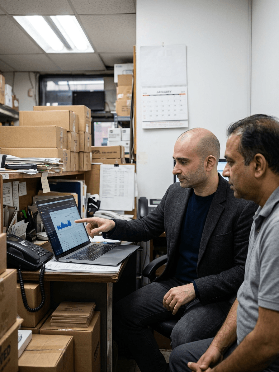 Hamid Elsevar explaining practical AI and technology to small business owners