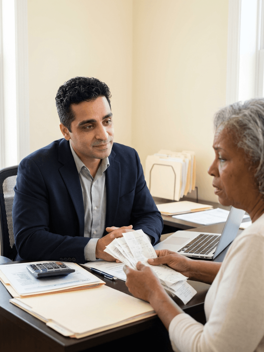 Riaz Muhammad patiently listening to a client's tax concerns